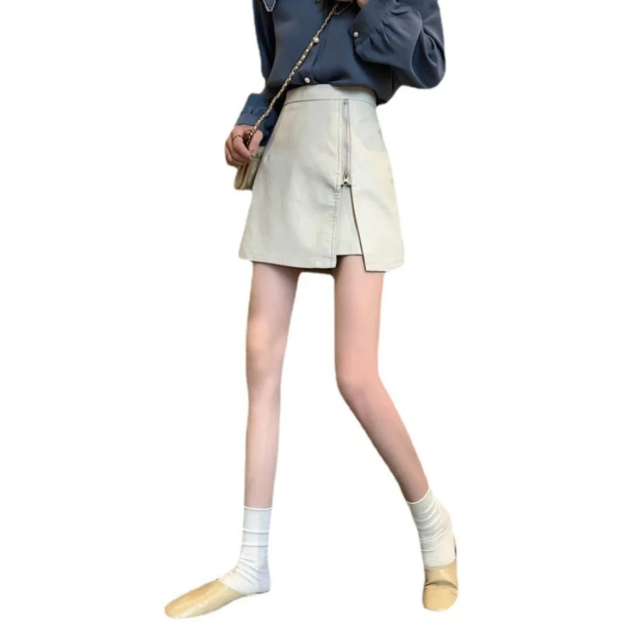 【HOT】Small leather skirt half-body skirt for women spring and autumn new fashion zipper PU leather short skirt slimming high wa — view 4 of product
