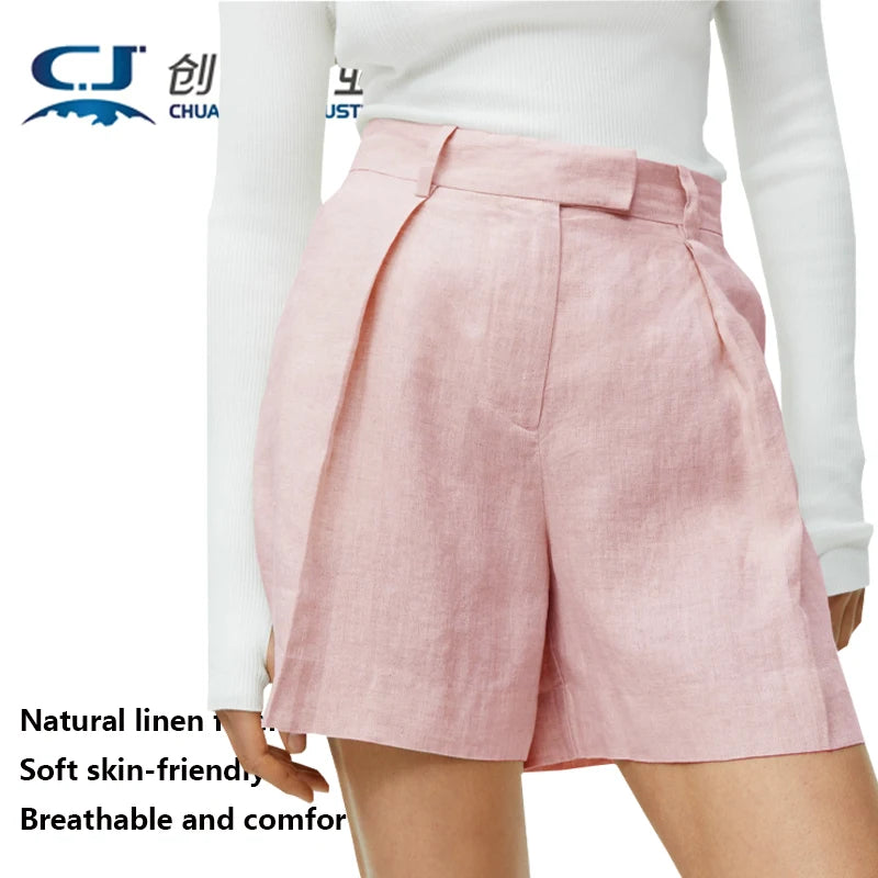 High Quality Linen Women's Shorts Pink Youth Fashion Street Wear Cool Breathable Pants Outdoor Party Casual Wear Spring Summer