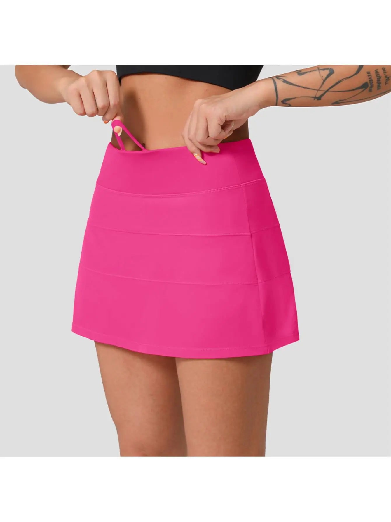 Tennis Golf Skort — High-Waist with Inner Shorts in Bright Pink — front view