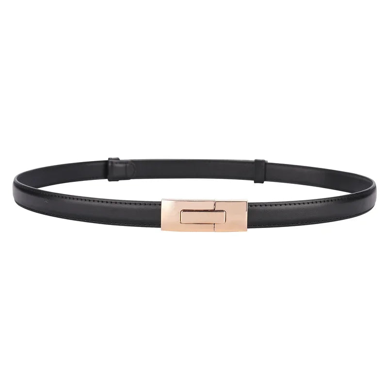 Belts Genuine Leather Women's 1.8cm Slim Belt — Gold Lock Buckle — view 7 of belts