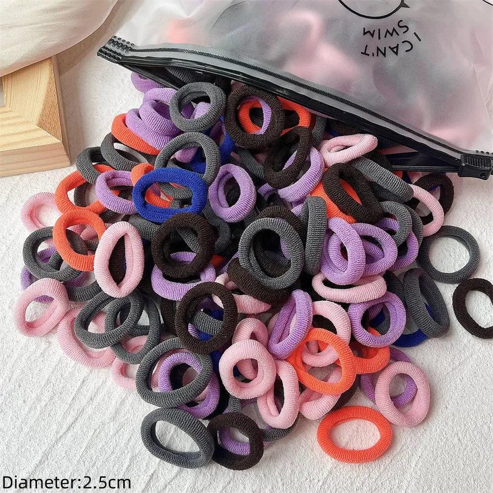 Black Elastic Hair Tie Set - 50pc No-Damage Hair Bands for Women