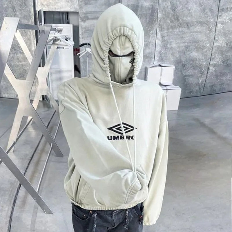 Double Hat Design Pullover Hoodie Men Women Ins New Y2k Ninja Mask Hooded Sweatshirt Winter Tide Loose Street Couple Jacket