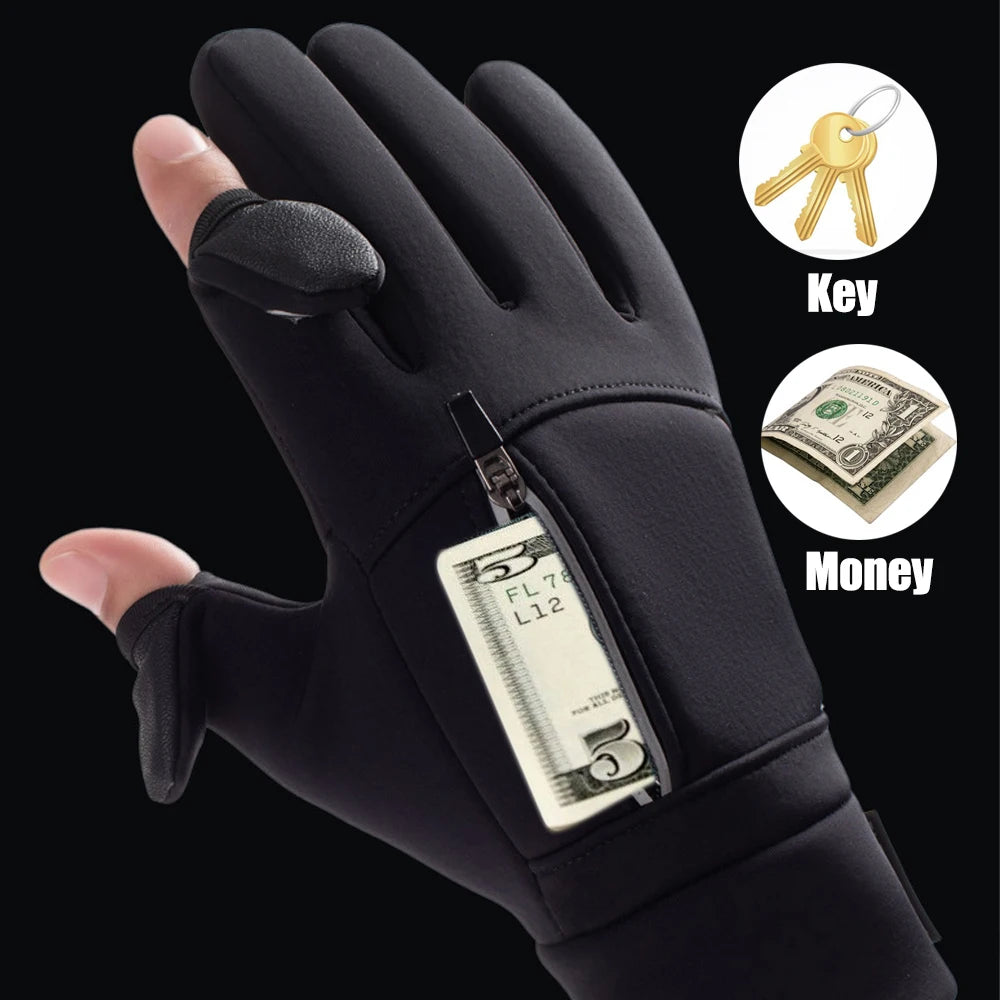 Winter Flip-Over Two-Finger Gloves — Windproof Touchscreen Cycling Ski Fishing Gloves — view 2 of gloves