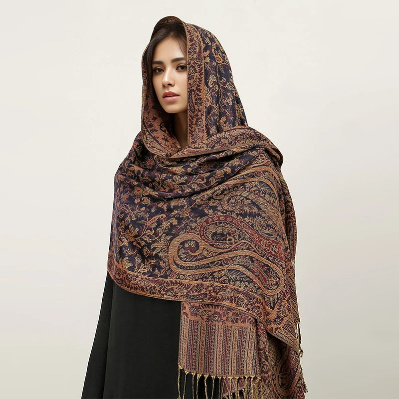 Bohemia Hijab Scarf Pashmina — Cashmere Modest-Fashion Long Shawl, Boho Print Head Wrap — view 7 of scarves & wraps