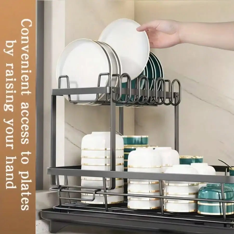 Double-Layer Metal Cutlery Rack, Large Carbon Steel Storage Tray — product photo 4