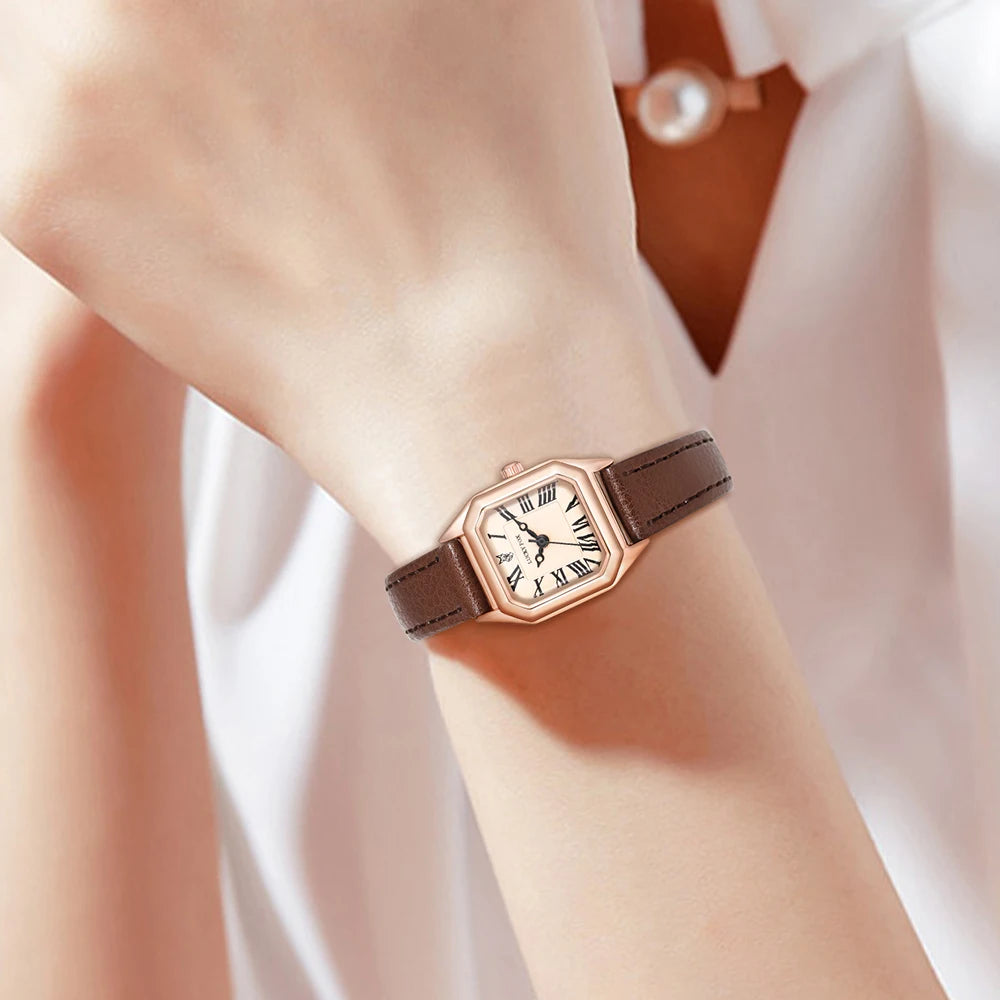 Women's Vintage Square Watch — Fashion Leather Strap Quartz Wristwatch — view 3 of watches