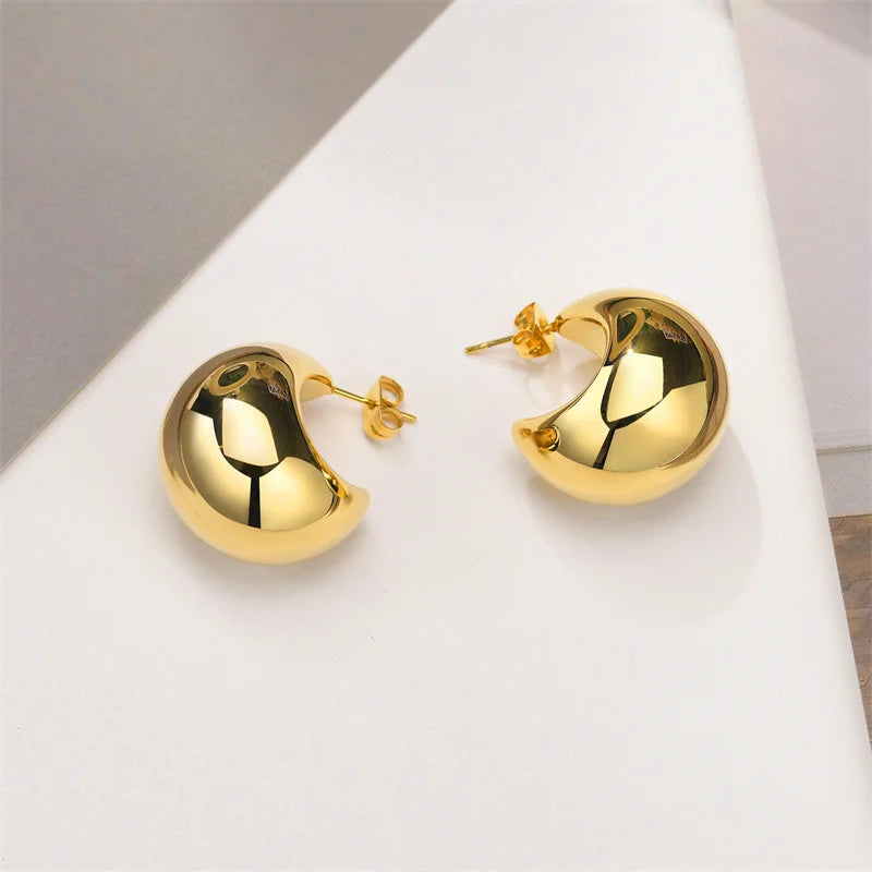 Women's Chunky Dome Drop Earrings — Gold Plated Vintage Teardrop Jewelry — view 8 of jewelry