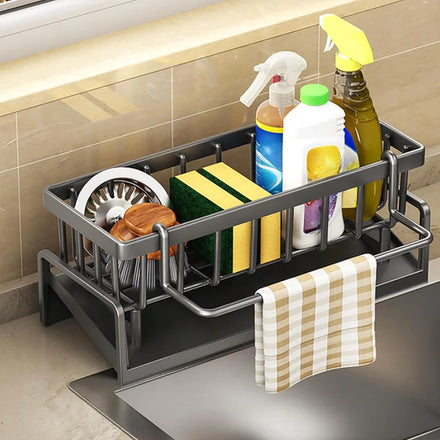 Kitchen Sink Organizer Rack with Tilted Water Tray, Carbon Steel — product photo 1