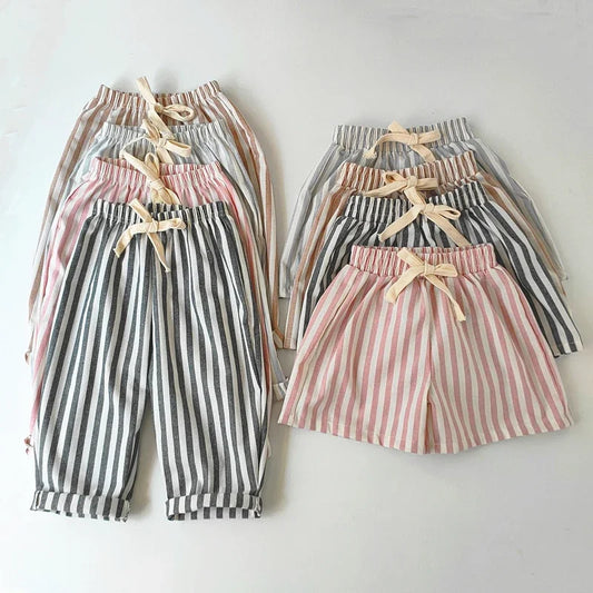 Toddler Linen Cotton Shorts - Breathable Summer Stripe Shorts for Kids — view 1 of toddler apparel