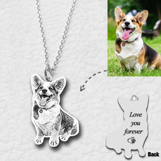 Personalized Pet Photo Necklace Engraved Pendant Custom Memorial Gift for Dog Cat Lovers — view 11 of necklaces