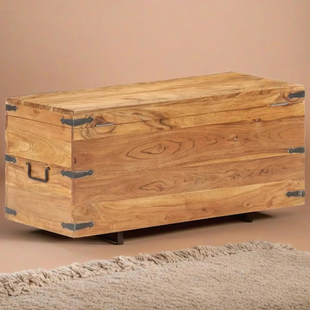 35.4"x15.7"x15.7" Solid Acacia Wood Chest – Durable Home Storage & Decorative Trunk