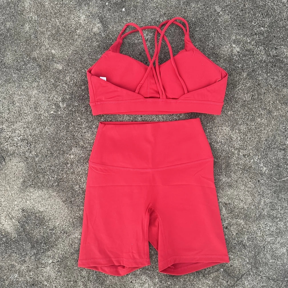 Women's Activewear Cross-Back Bra + High-Waist Biker Shorts Set — 2-Piece Yoga Gym — view 5 of women's activewear