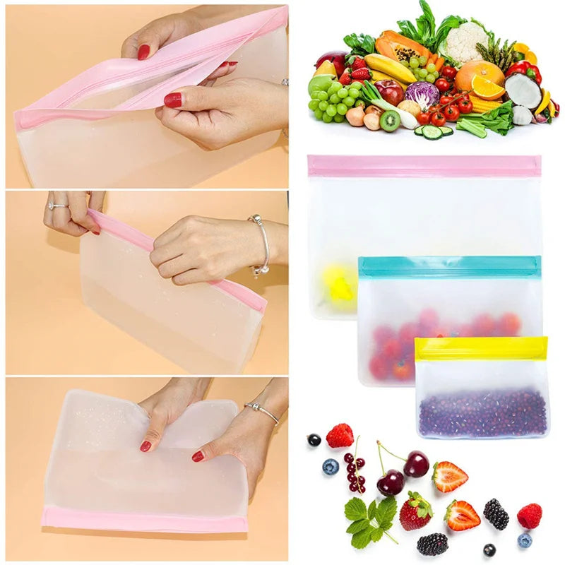Storage Organizer Silicone Food Bag Set — Reusable Stand-Up Freezer Bags BPA-Free Leakproof — view 5 of storage & organisation