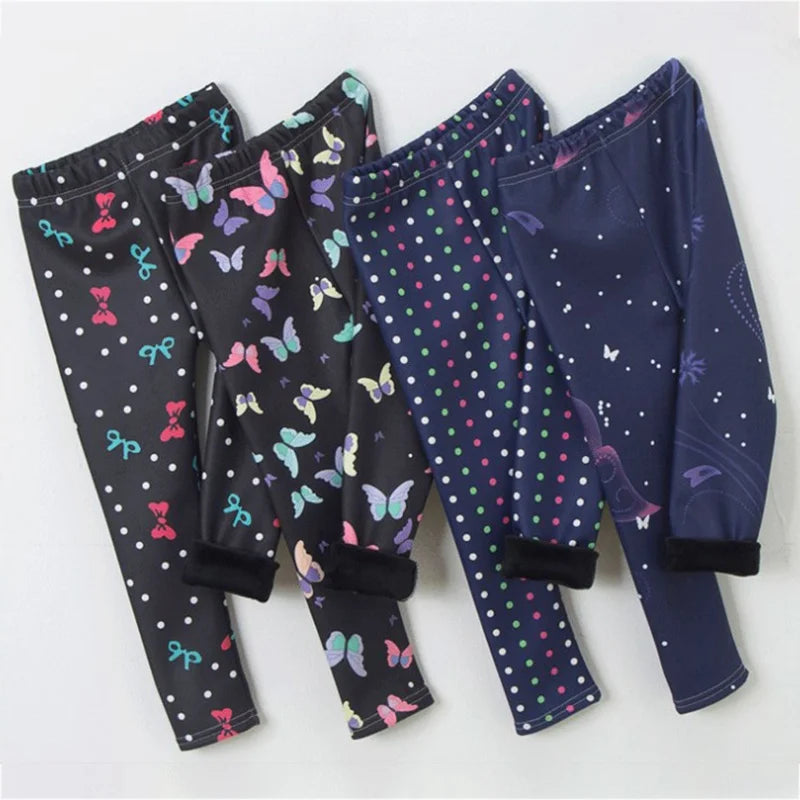 Baby Girls Leggings Winter Warm Plus Velvet Thicken Pants Stretchy Kids Leggings Printing Flower Age 2-12Y