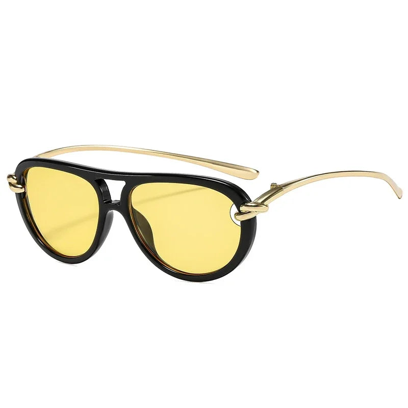 Double-Bridge Pilot Sunglasses Y2K — Ins Popular Aviator Oval Hollow UV400 Designer Shades — view 5 of sunglasses