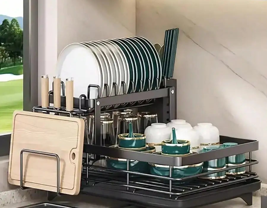 Double-Layer Metal Cutlery Rack, Large Carbon Steel Storage Tray — product photo 1