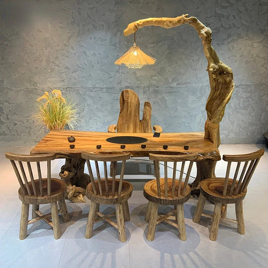 Large Solid Wood Dining Table Set – One Table, Four Chairs