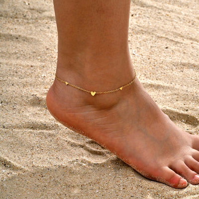 Stainless Steel Heart Anklet — Gold-Plated Dainty Beach Anklet for Women — view 1 of jewelry