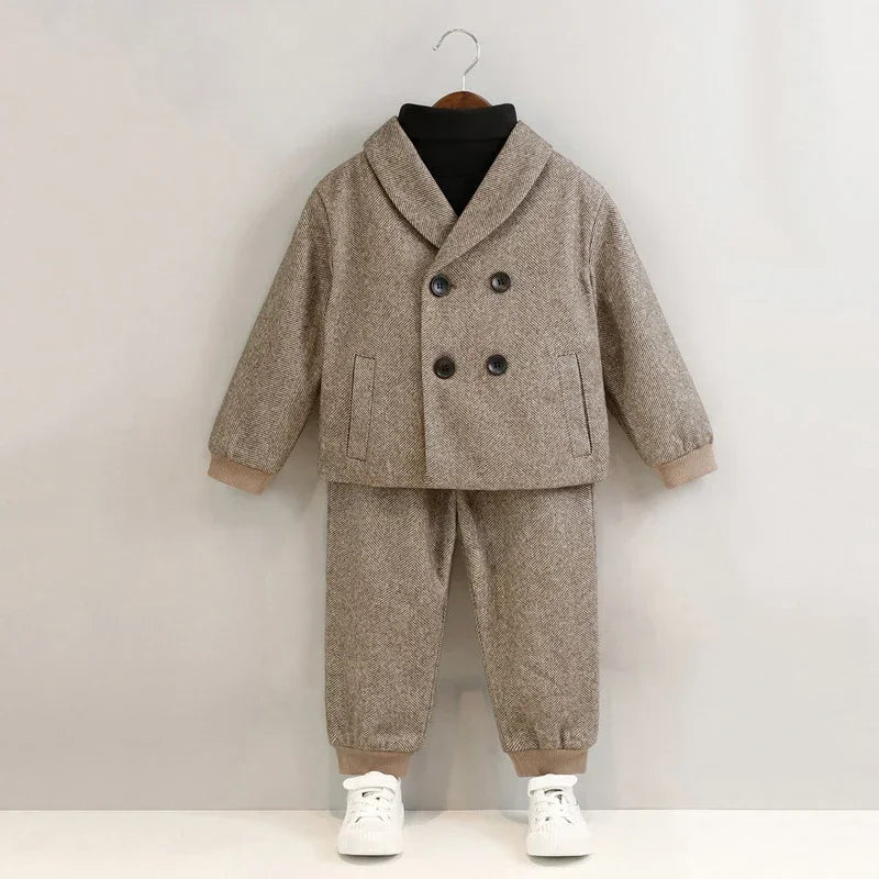 Boys’ Korean Style Double-Breasted Blazer Suit – Casual Birthday & School Outfit (Ages 1–12)