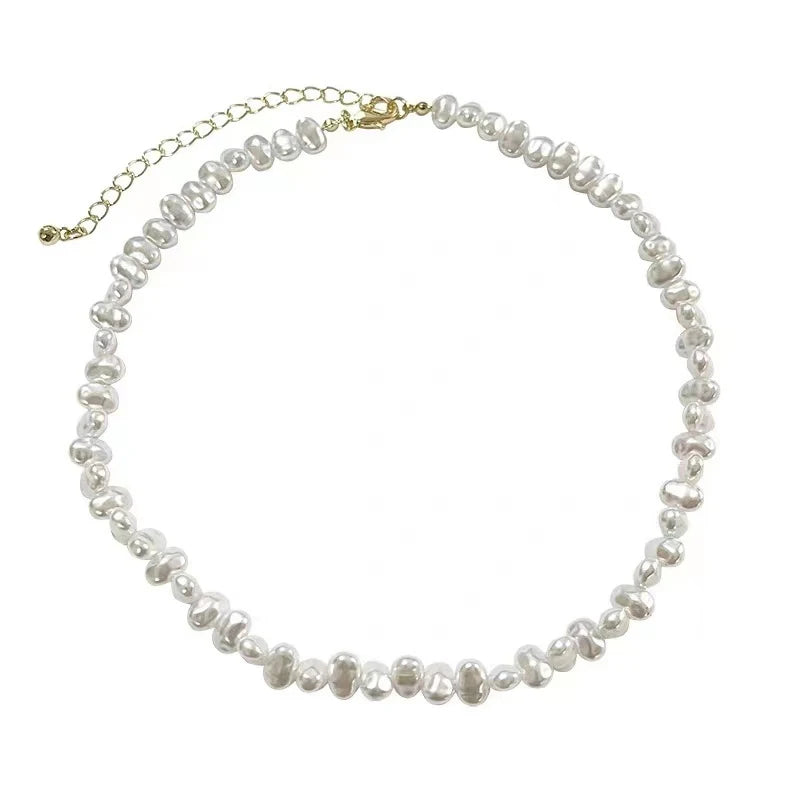 Pearl Baroque Choker Necklace — White Collarbone Chain Wedding & Fashion Piece — view 6 of necklaces