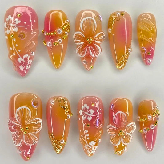 24PCS Random Press-On Nails – Full-Cover Almond Shape Instagram-Style False Nails