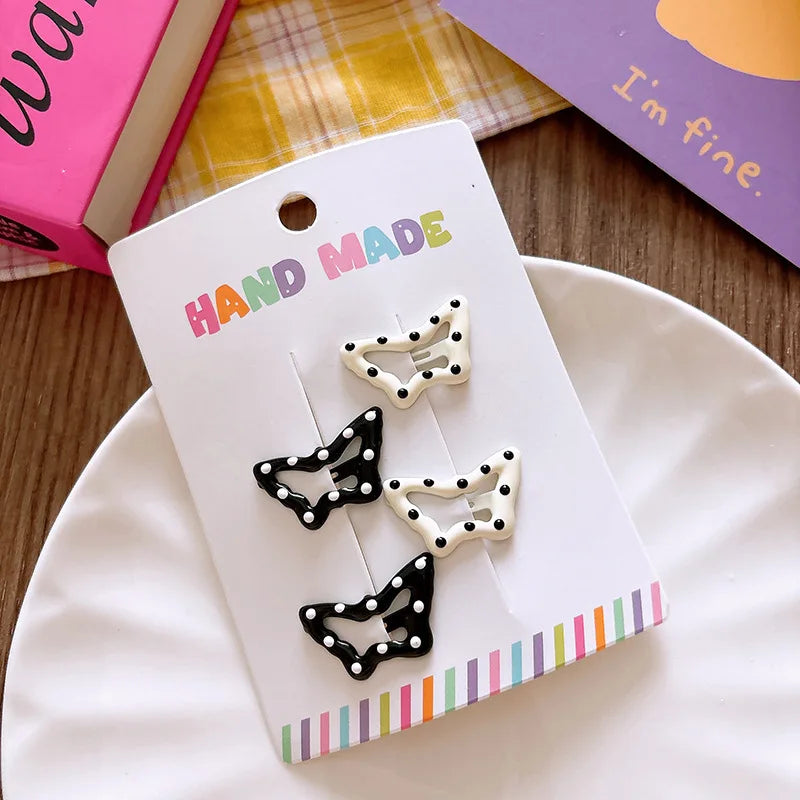 New polka dot hair clip black and white color clip girl versatile bangs clip hair accessory for short hair — view 8 of product