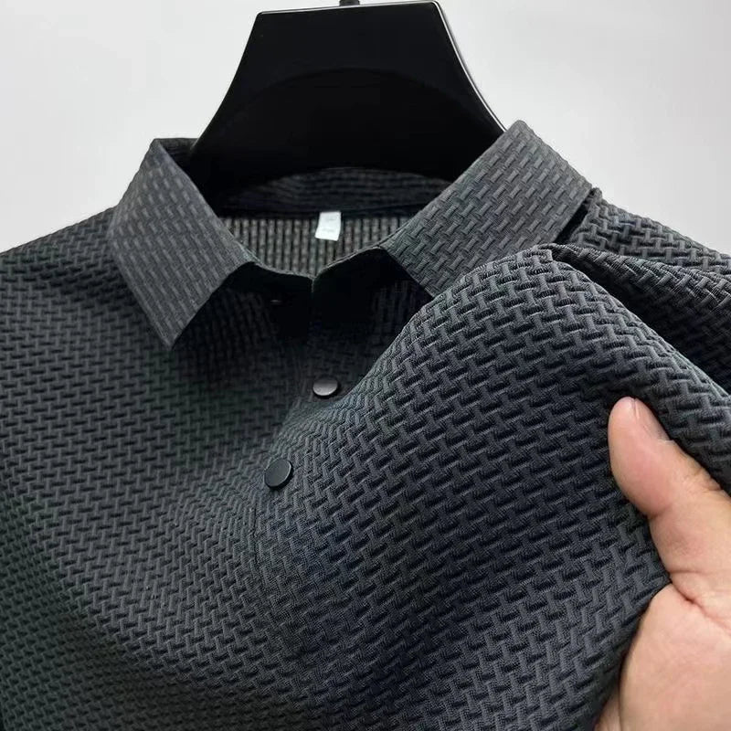 New Men's Business Casual Short Sleeved Bone Flower Solid Color POLO Shirt Fashion Breathable Comfortable Summer Versatile Top — view 6 of product