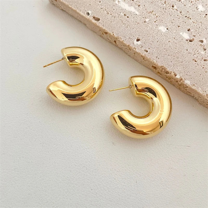 Women's Chunky Dome Drop Earrings — Gold Plated Vintage Teardrop Jewelry — view 12 of jewelry