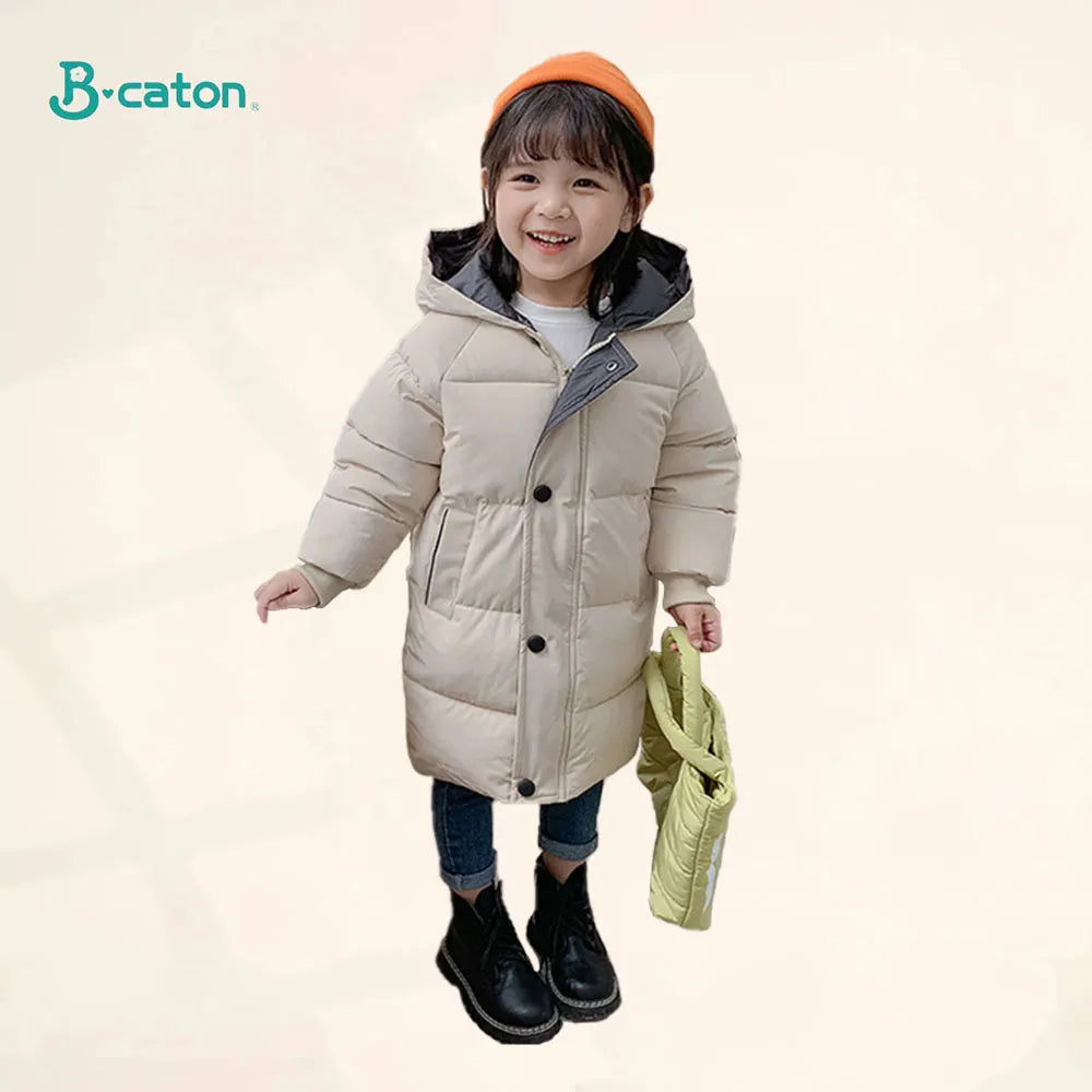 Children Down Coat Mid-length Long Sleeve Boys Girls Puffer Down