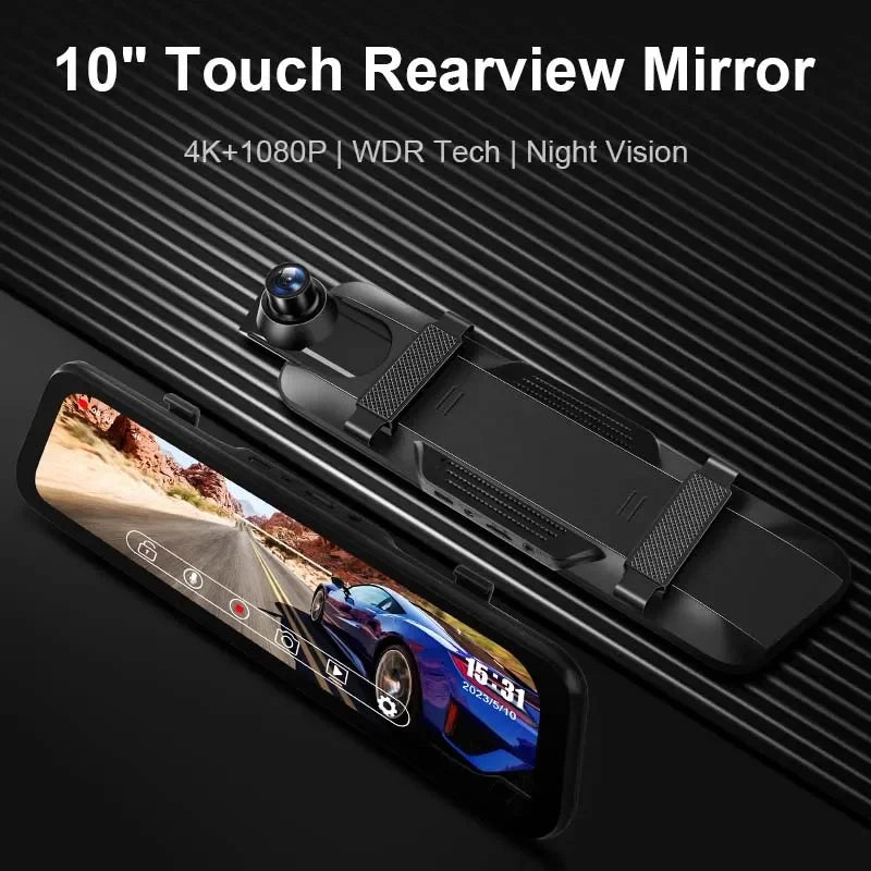 Car Camera Recorder For 10 Inch IPS Touch Screen Night Vision Front&Rear Dual Lens Rearview Mirror Dash Cam 4K Action Camera