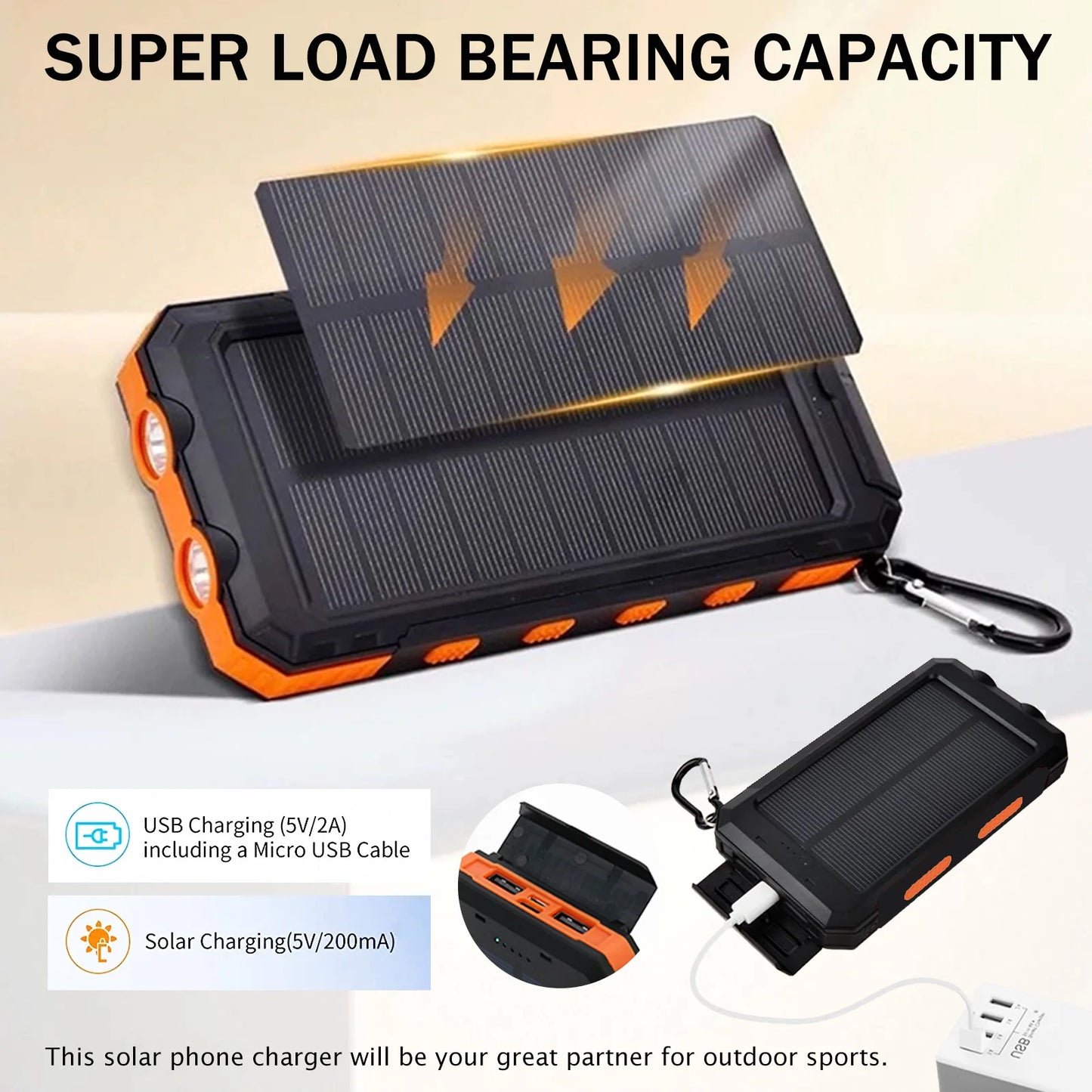 20,000mAh Solar Power Bank Waterproof — Compass Flashlight SOS Outdoor — view 2 of power banks