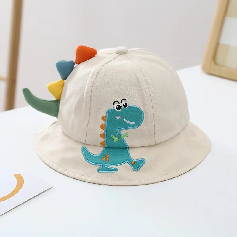 Cartoon Dinosaur Baby Panama Sun Hat - Wide-Brim Toddler Bucket Hat for Beach & Park — view 5 of baby hats