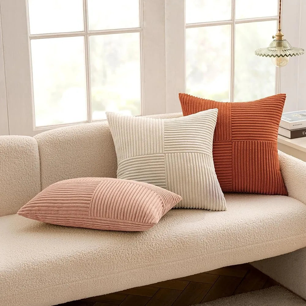 Rust Boho Corduroy Throw Pillow Cover &mdash; 18&times;18 in Terracotta Patchwork Accent Cushion — view 5 of cushion covers & pillow cases