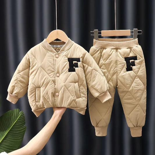 1 2 3 4 5 Years Winter Boys Clothing Sets Alphabet Fashion Warm Coat And Pants 2Pcs Boys Suits Birthday Gifts New Kids Clothes