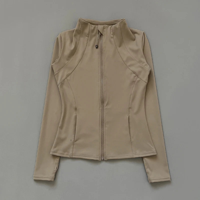 Women’s Full-Zip Yoga Jacket — Spandex Long-Sleeve Top with Thumb Holes