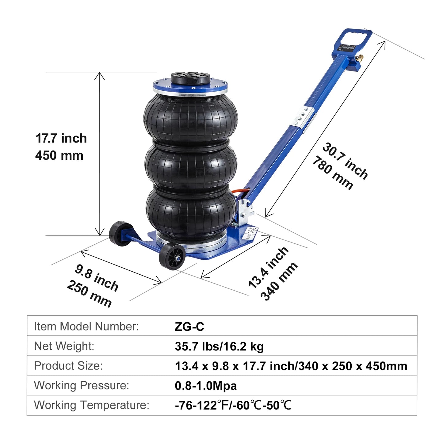 SucceBuy 3/5 Ton Pneumatic Triple Bag Air Jack – Quick Lift Car Repair Jack with Wheels — view 8 of bags & accessories