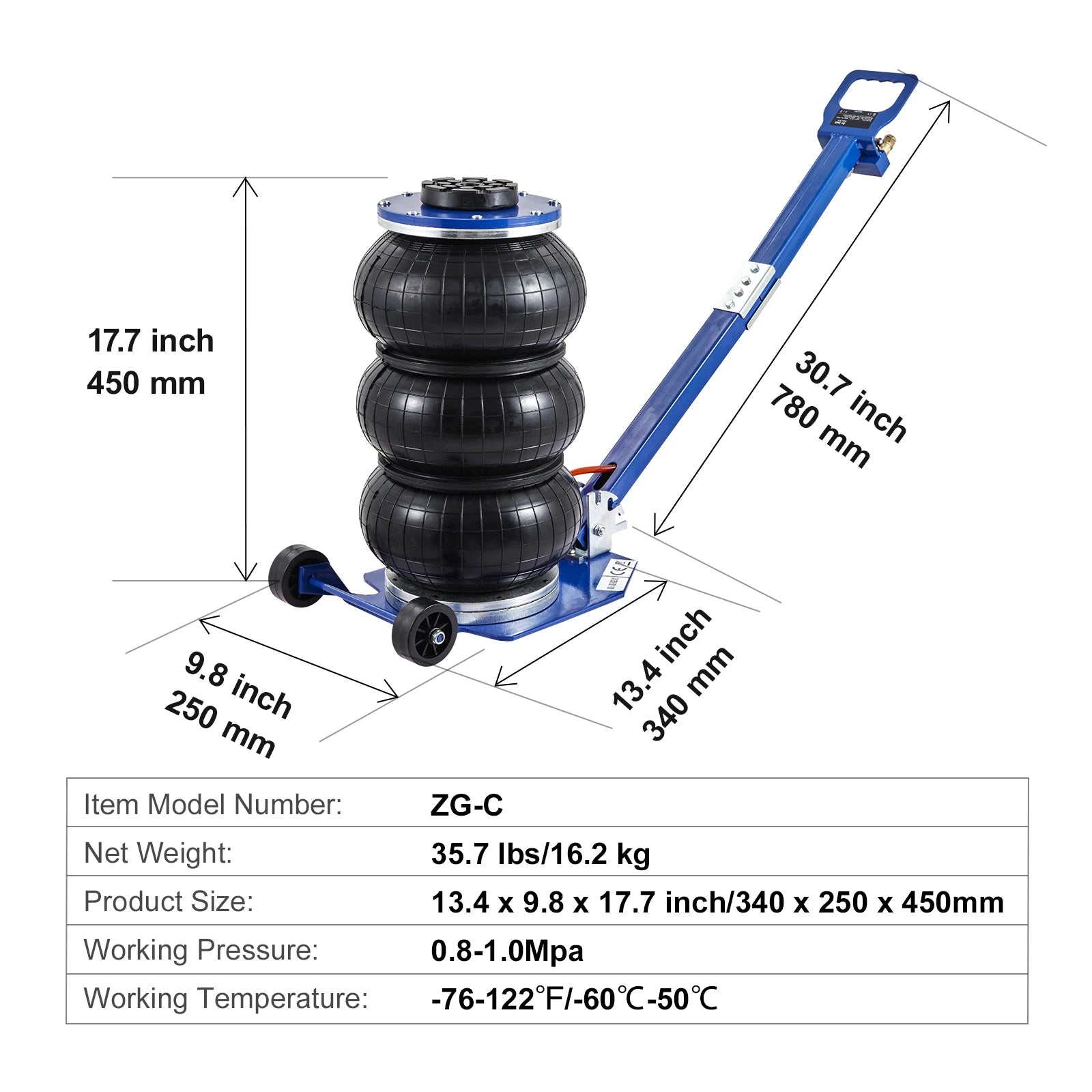 SucceBuy 3/5 Ton Pneumatic Triple Bag Air Jack – Quick Lift Car Repair Jack with Wheels — view 8 of bags & accessories