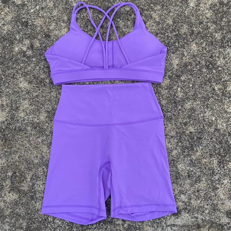 Women's Activewear Cross-Back Bra + High-Waist Biker Shorts Set — 2-Piece Yoga Gym — view 6 of women's activewear