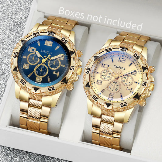 Men's 2pc Business Watch Gift Set — Arabic Dial Steel Band Quartz Wristwatch — view 1 of watches
