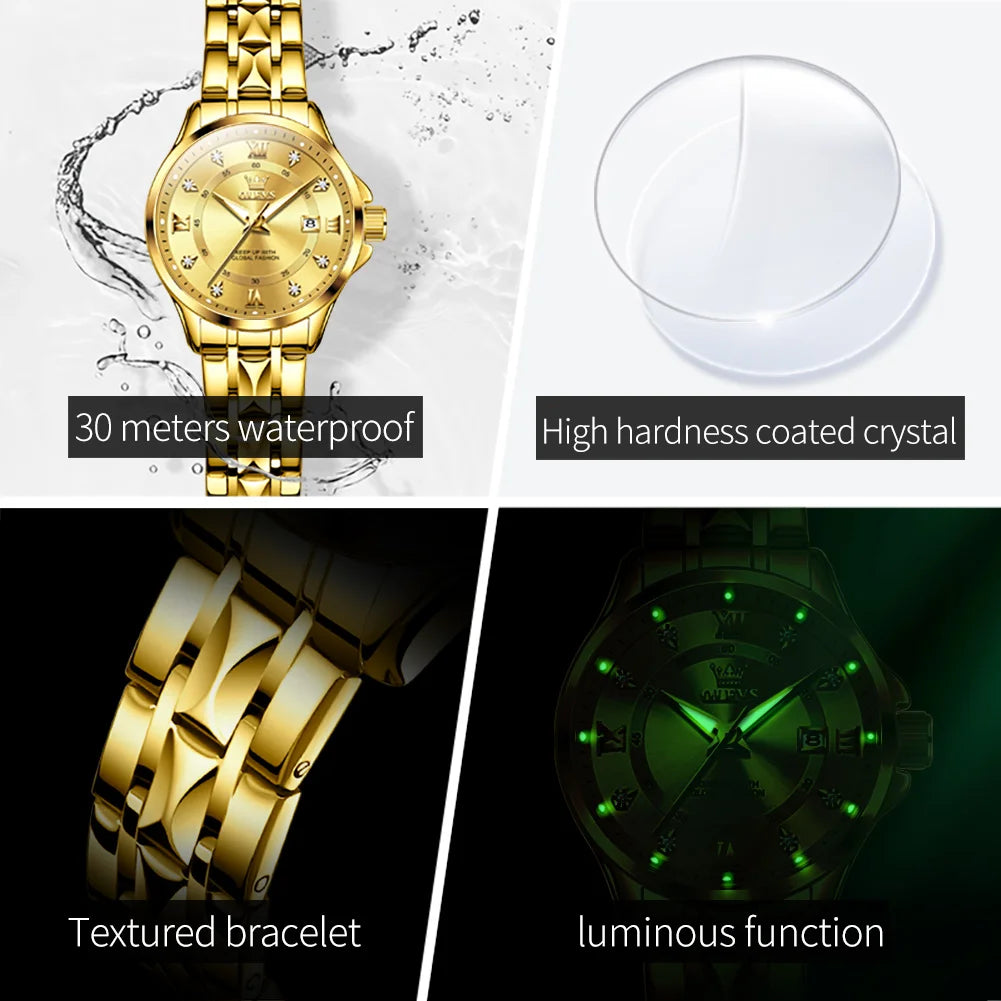 OLEVS Women's Gold Luxury Watch — Fashion Quartz Wristwatch — view 5 of watches