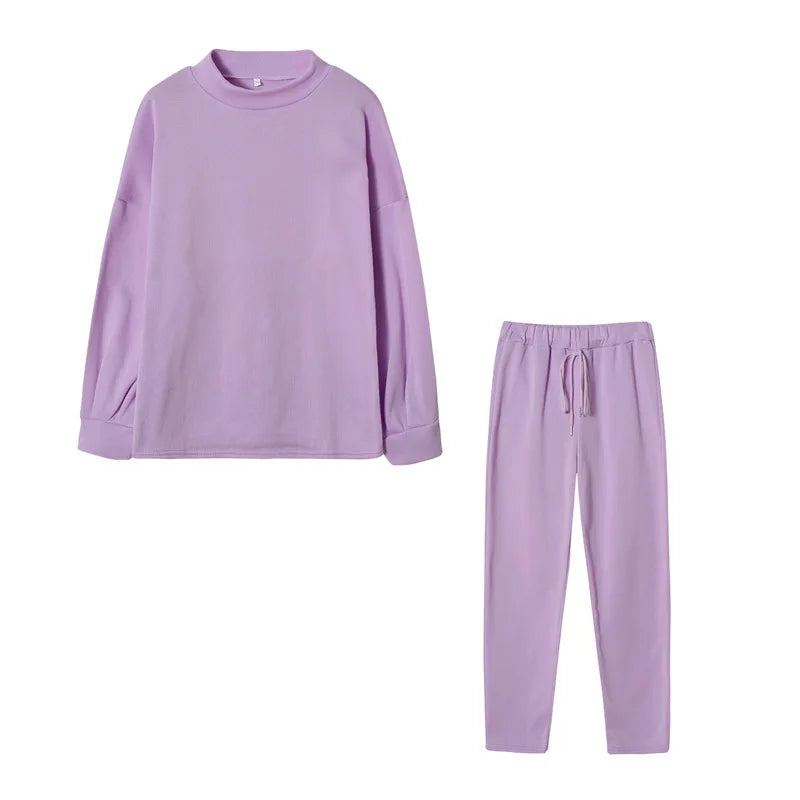 Autumn-Winter 2Pc Tracksuit &mdash; Women&rsquo;s Long-Sleeve Pullover Hoodie + Solid Jogger Pant Set — view 9 of tracksuits