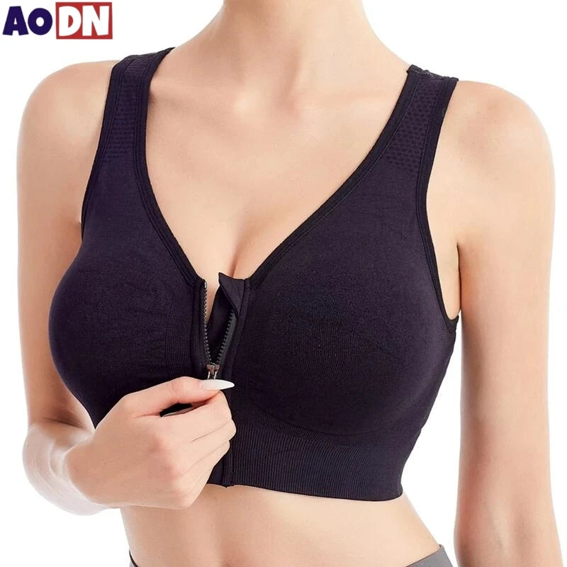 Running Fitness Sports Bra — Front-Zipper Shockproof Wireless Seamless Brassiere — view 4 of sports bras