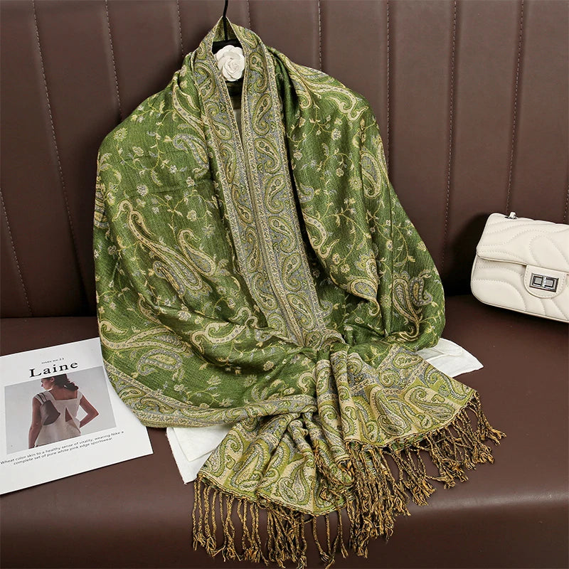 Pashmina Scarf European Bohemia Paisley Jacquard — Museum-Piece Cashmere Shawl Wrap 70×190cm