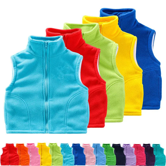 3 to 10 Years Teenager Outwear Waistcoats Sleeveless Jackets Children's Vest For Boy Girl Polar Fleece