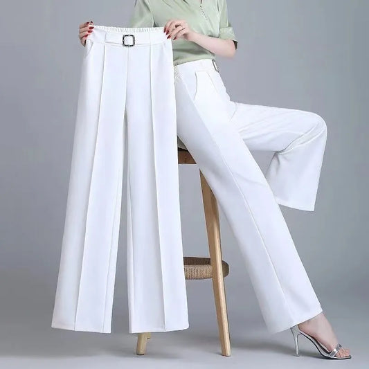 Elegant Fashion Office Lady Belt Straight Suit Trousers Women 2024 Spring Summer High Waist Leg Pants 4XL