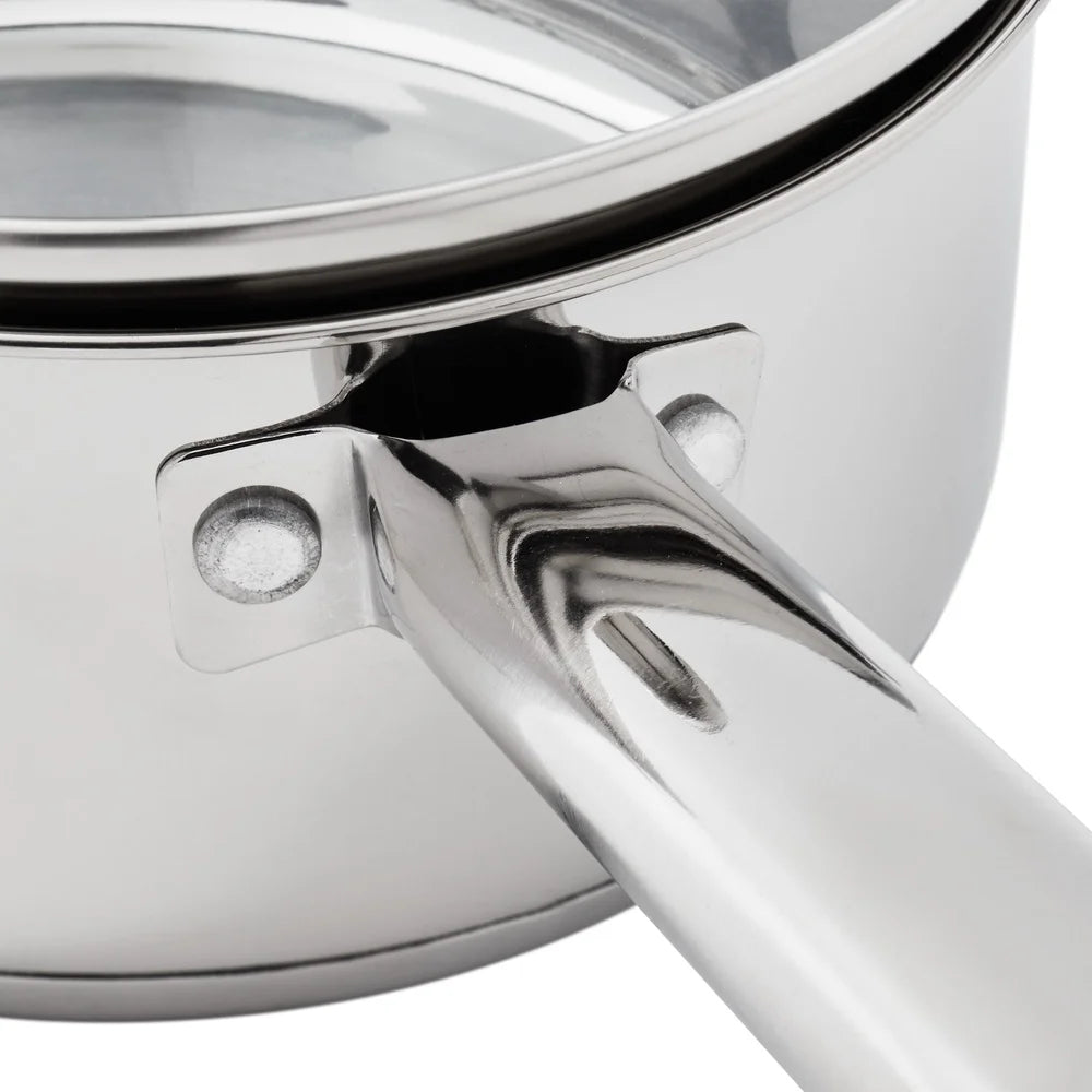 Stainless Steel Saucepan 1Qt Oven-Safe with Straining Lid Pour Spouts Gas Induction Compatible — view 4 of cookware
