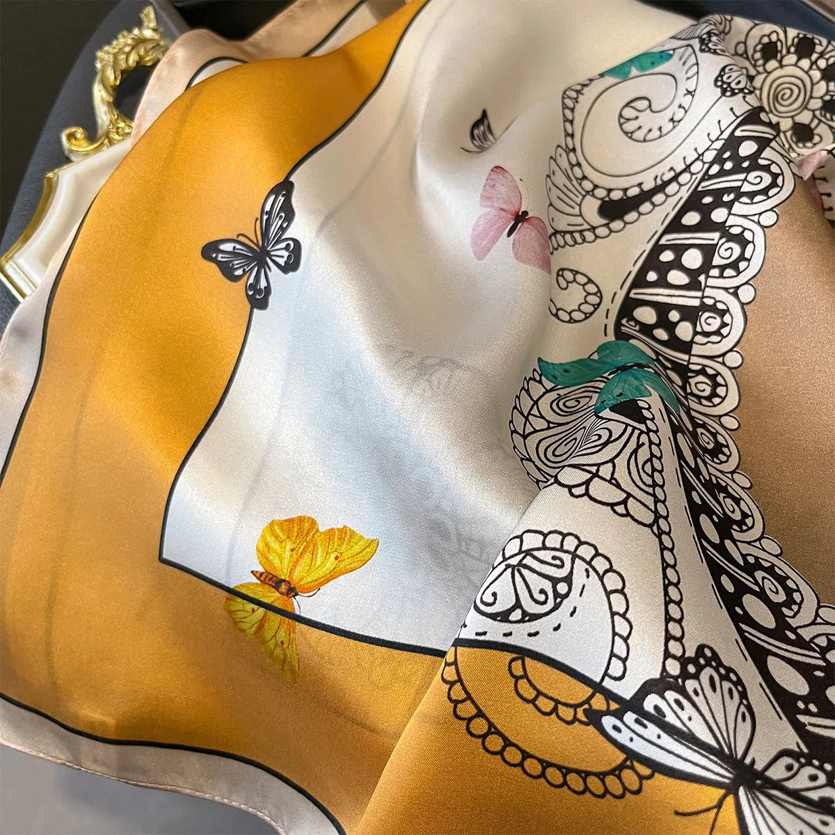 Silk Scarf 100% Real Silk Neckerchief — Luxury-inspired Hair Tie, Bag Charm, Neck Wrap — view 3 of scarves & wraps