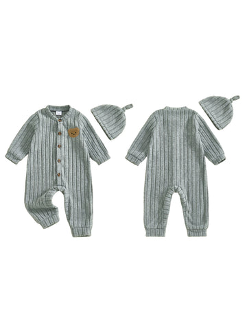 Infant Boy Bear Embroidery Romper & Beanie Set - 2-Piece Gift Outfit — view 1 of infant sets