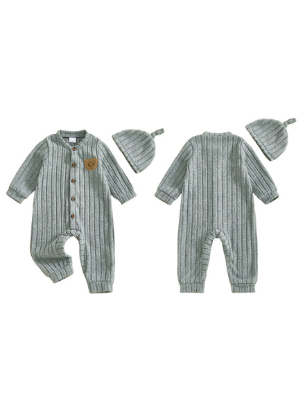 Infant Boy Bear Embroidery Romper & Beanie Set - 2-Piece Gift Outfit — view 1 of infant sets