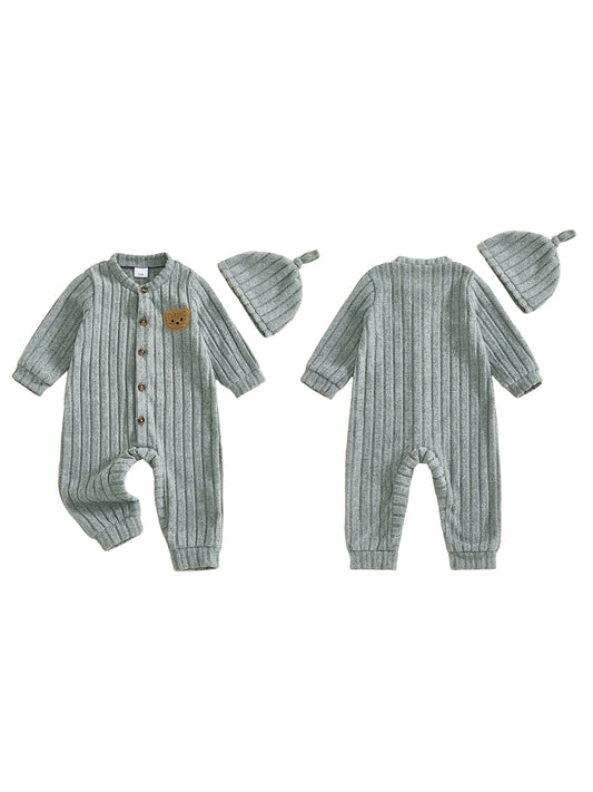 Infant Boy Bear Embroidery Romper & Beanie Set - 2-Piece Gift Outfit — view 1 of infant sets